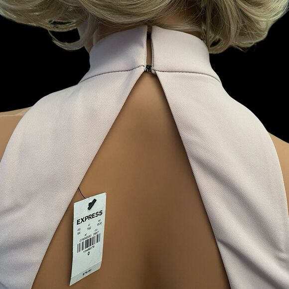 NWTS Pink Mini Dress Mock Neck Keyhole Sleeveless Sheath black lace Sz 0 Express - Picture 4 of 11